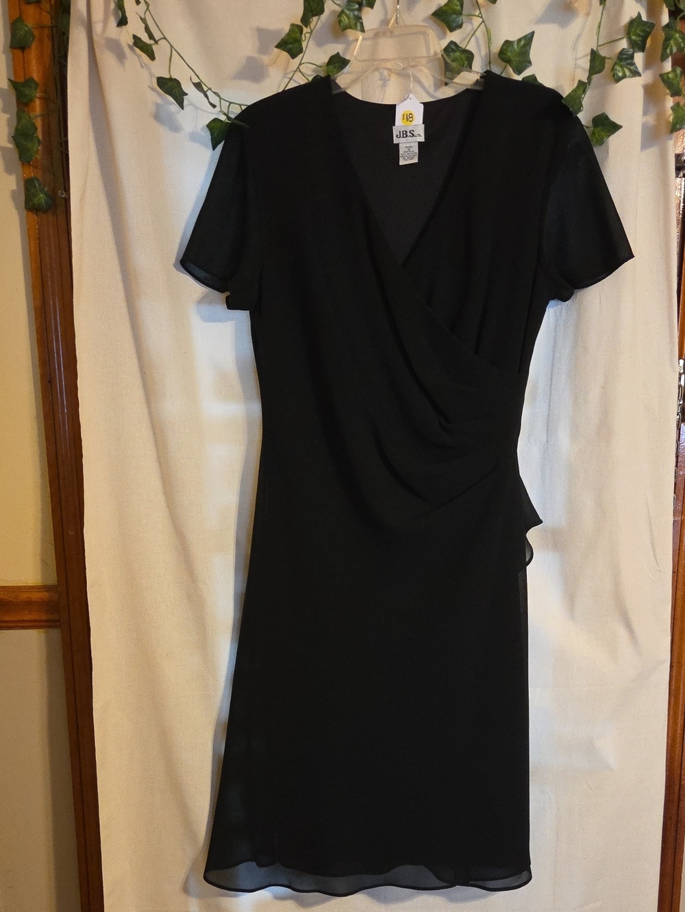 J.B.S. Black Midi Draped Wrap-Front Dress